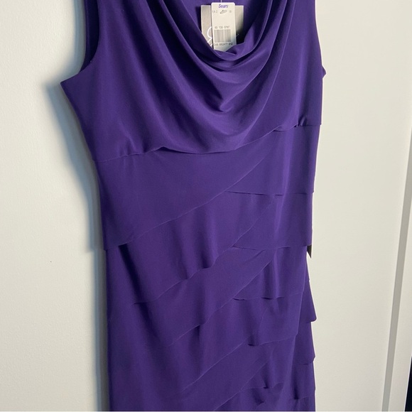 ⚪️ NWT Vintage Jessica Purple Mini Cowl Neck Tiered Dress - Picture 6 of 7